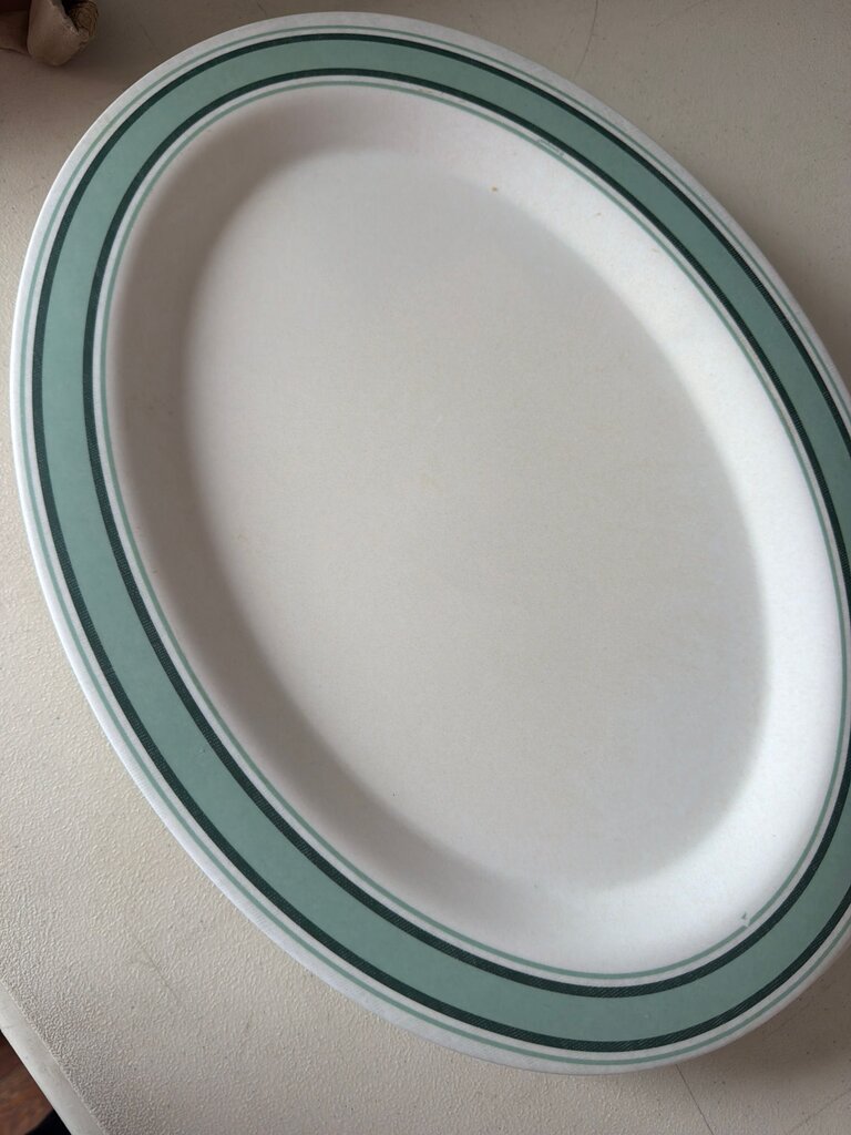 White Serving Platter with Green Trim