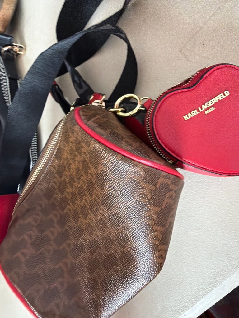 Karl Lagerfeld Red and Brown Bucket Bag