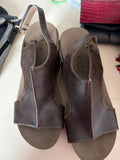 Brown Leather Open-Toe Heeled Sandals