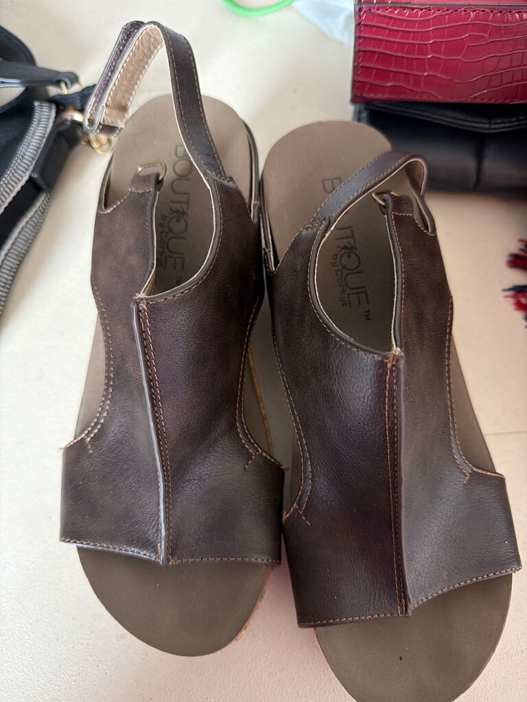 Brown Leather Open-Toe Heeled Sandals