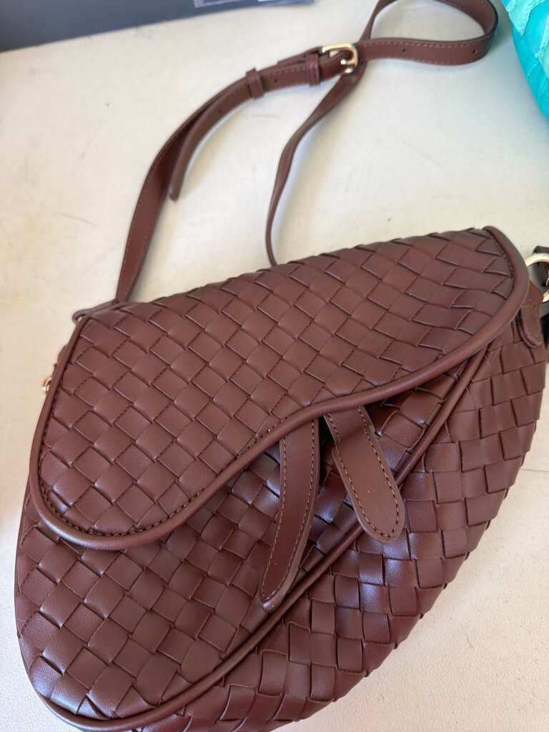 Woven Brown Leather Handbag
