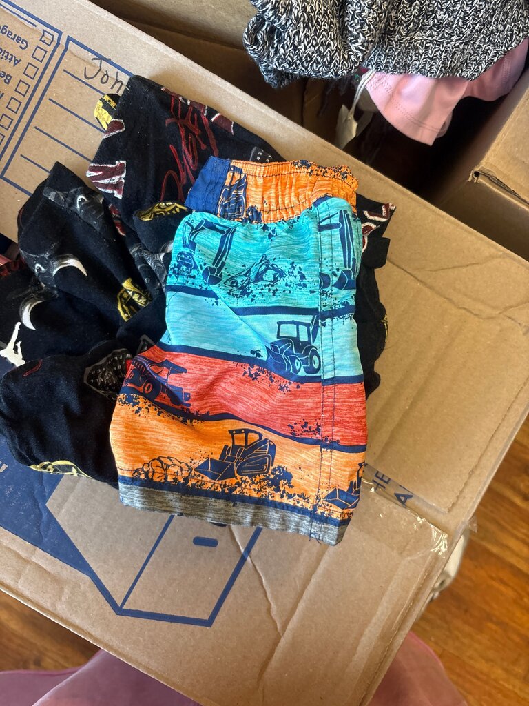Colorful Boys' Swim Shorts with Construction Theme