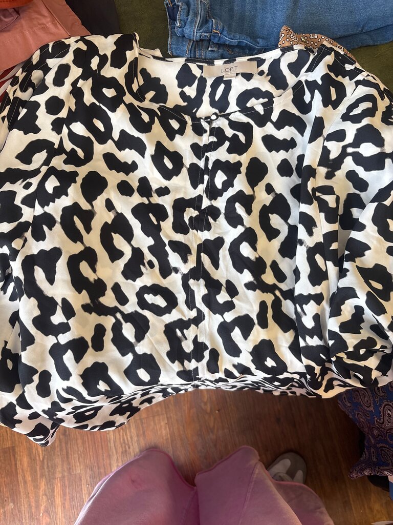 LOFT Black and White Leopard Print Blouse