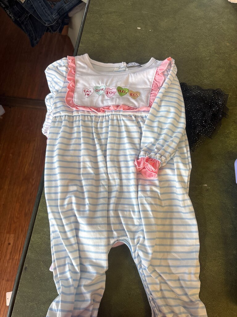 Abbey & Erin 12M Striped Romper with Heart Graphics
