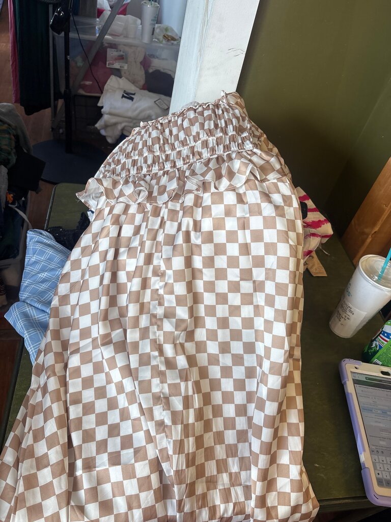 Brown and White Checkered Dress