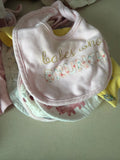 Baby Bib with Floral Print and 'Bakes Who Brunch' Text