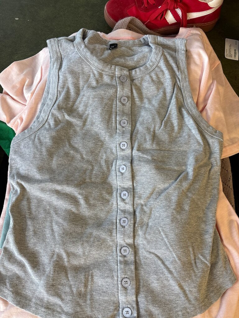 Gray Button-Up Tank Top