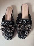 Taosili Women's Black Beaded Slip-On Mules