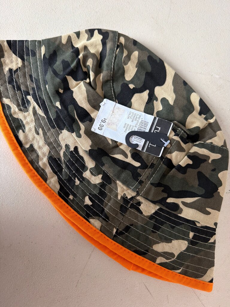 Camo Bucket Hat with Orange Trim