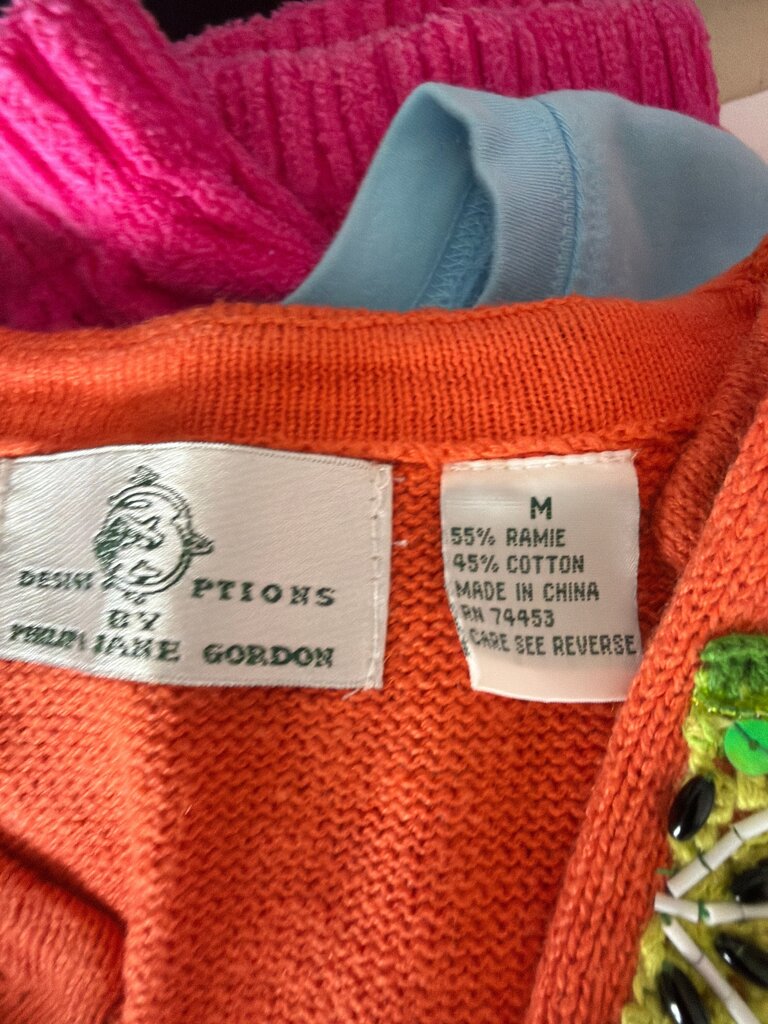 Bright Orange Fruit Pattern Cardigan