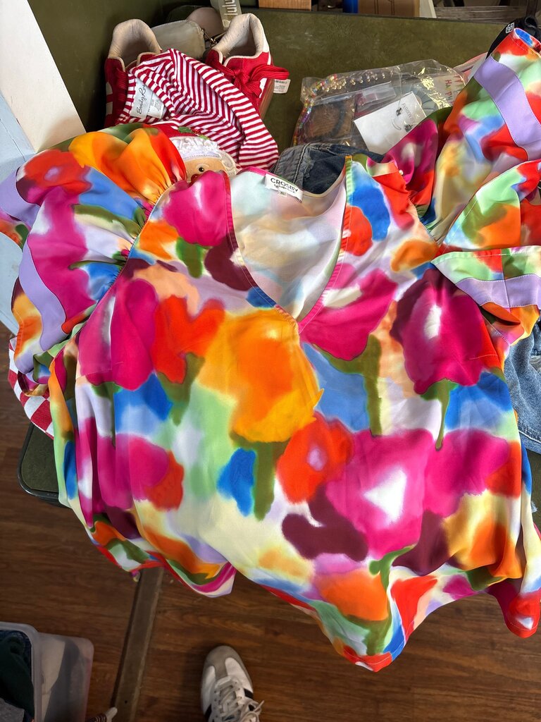 Colorful Floral V-Neck Top