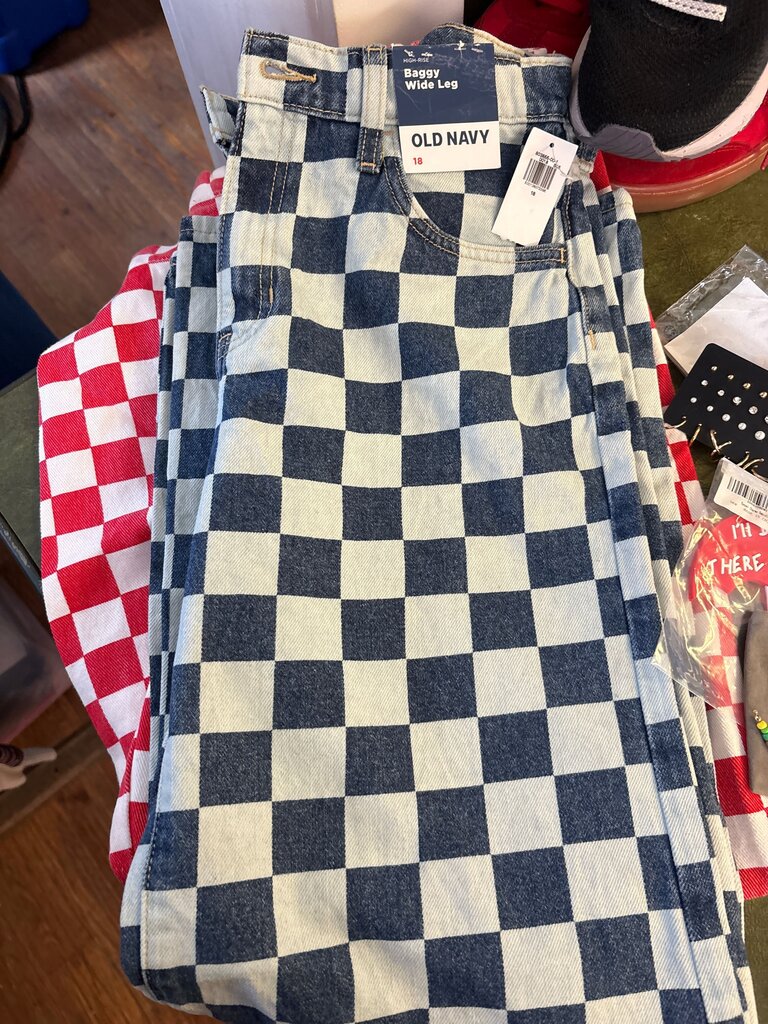 Old Navy Baggy Wide Leg Checked Jeans