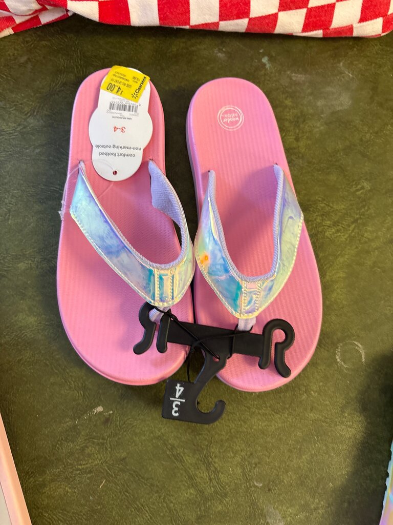 Girls' Pink Flip Flop Sandals with Iridescent Straps