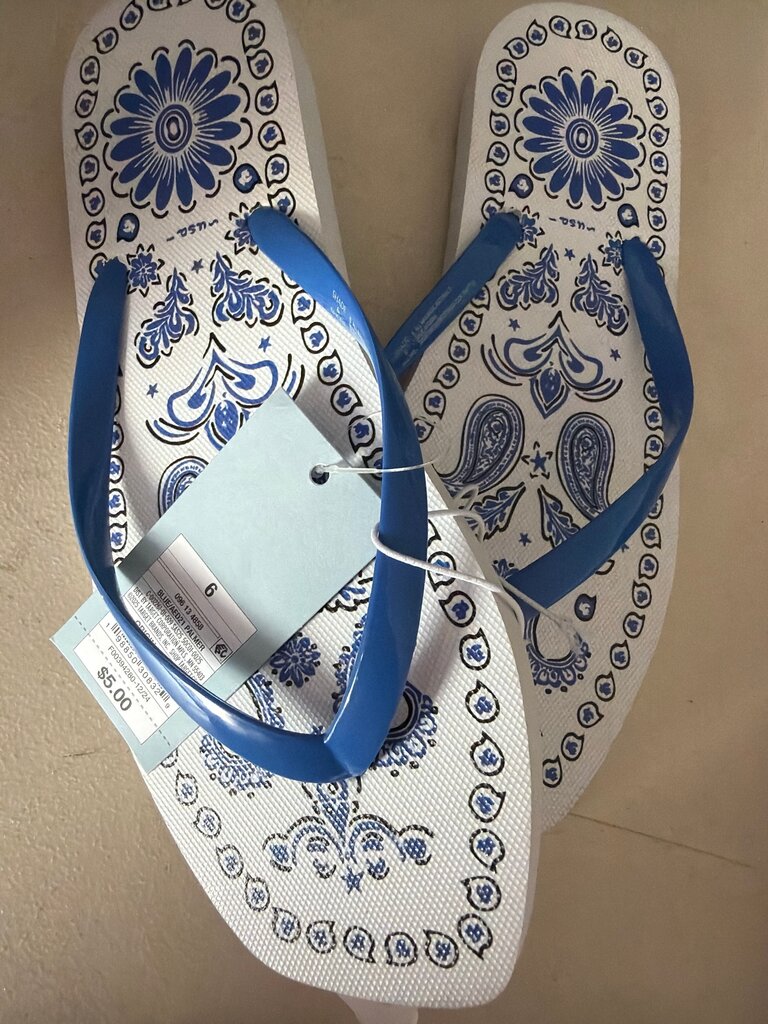 Blue Floral Flip Flops