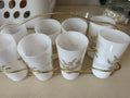 Vintage White Glass Drinking Glasses with Gold Floral Design