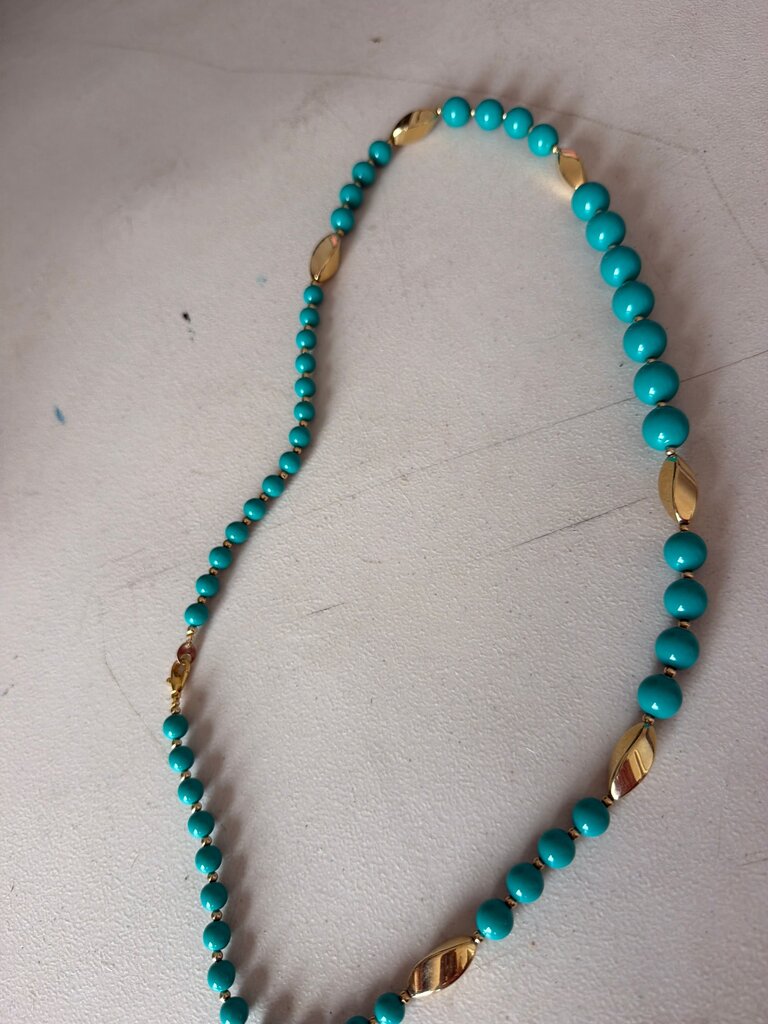 Turquoise and Gold Beaded Necklace