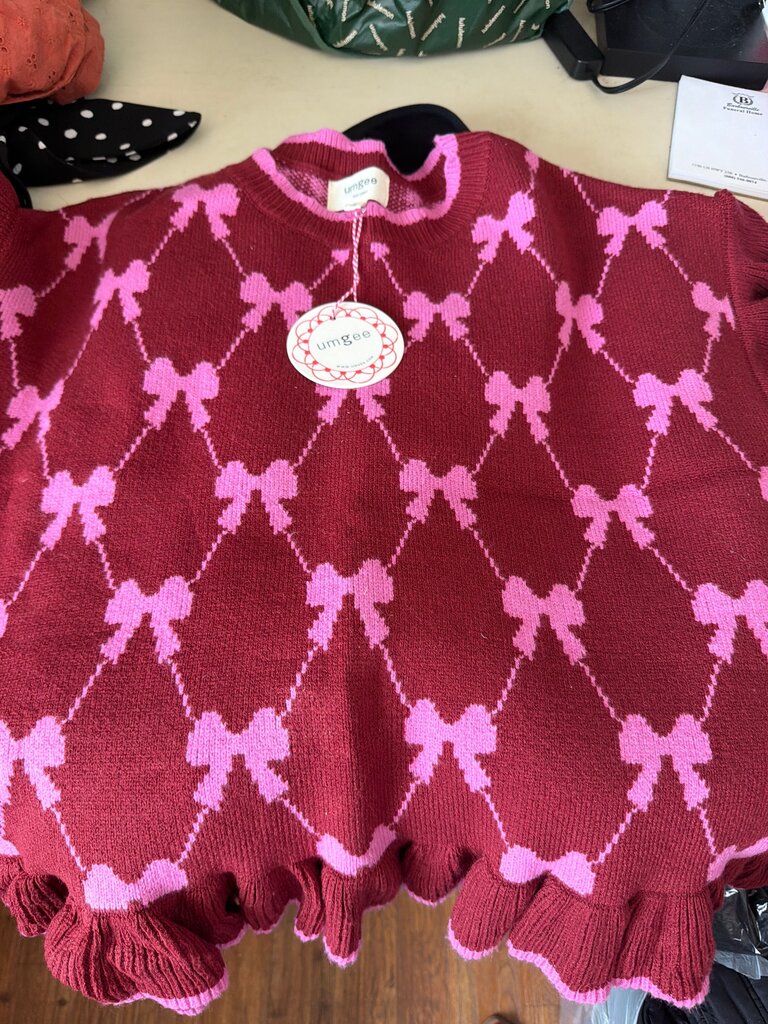 Umgee Red and Pink Bow Pattern Sweater