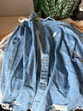 Distressed Denim Button-Up Shirt