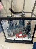 Christmas Snow Globe with Red Truck and Pine Trees