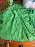 Green Textured Short Sleeve Top