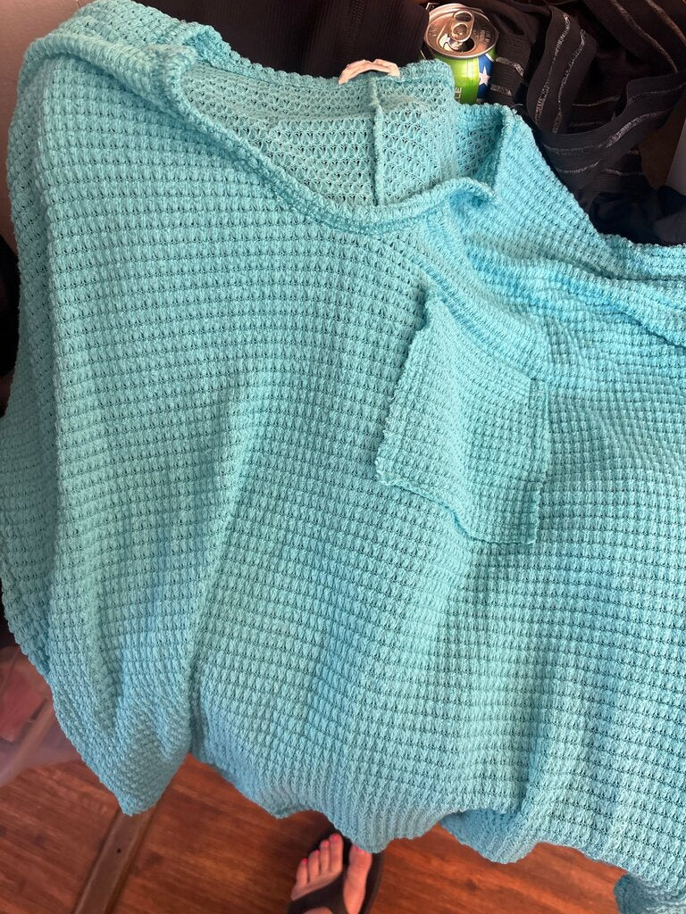 Turquoise Waffle Knit Pullover