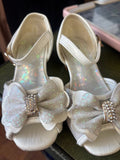 Girls' Sparkly White Dress Shoes with Bow