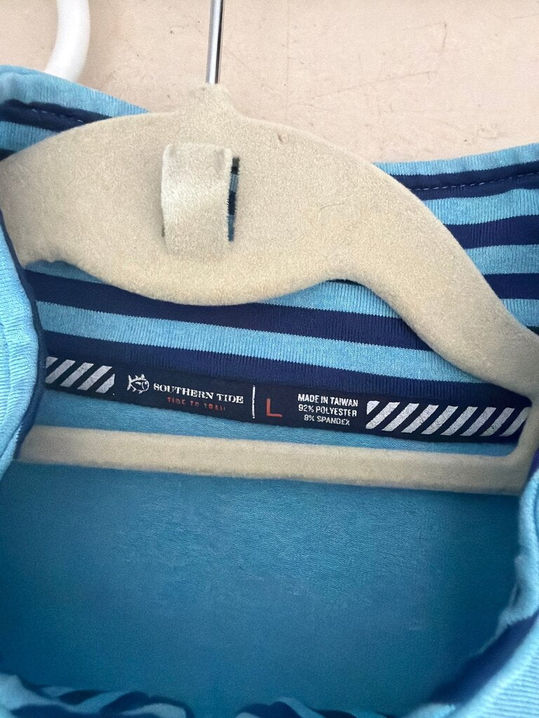 Southern Tide Blue Striped Quarter-Zip Pullover