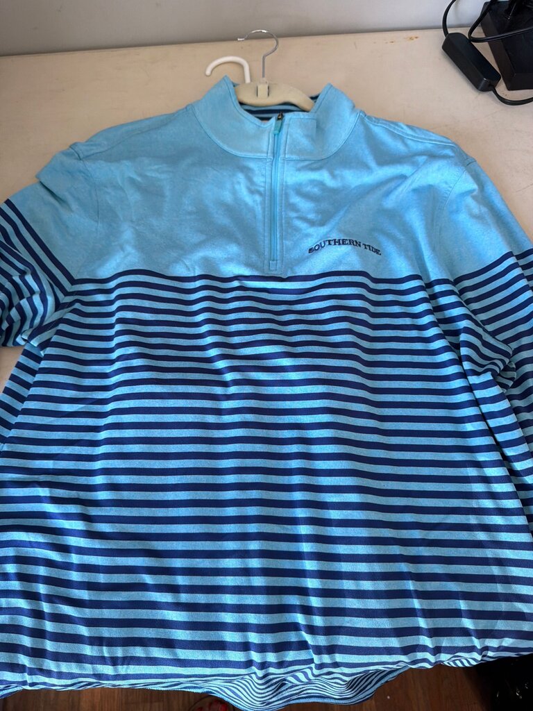 Southern Tide Blue Striped Quarter-Zip Pullover