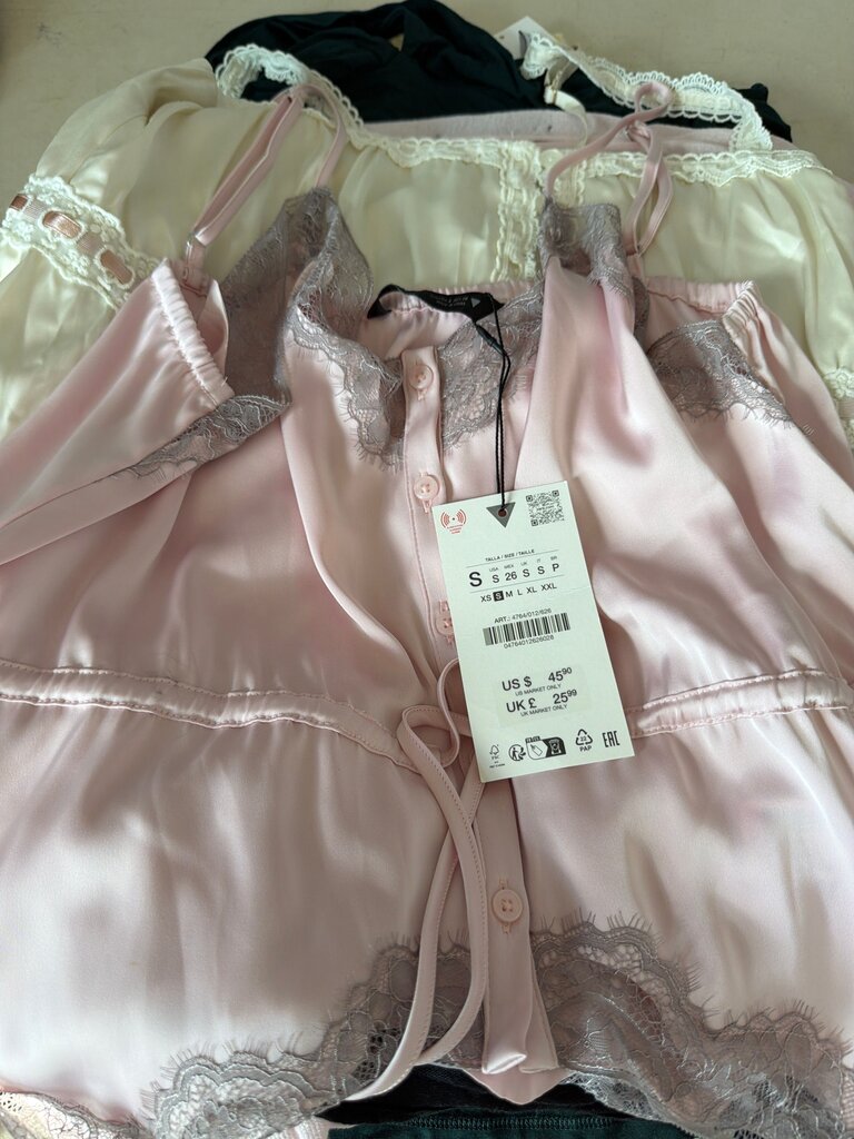 Pink Lace Trimmed Satin Top