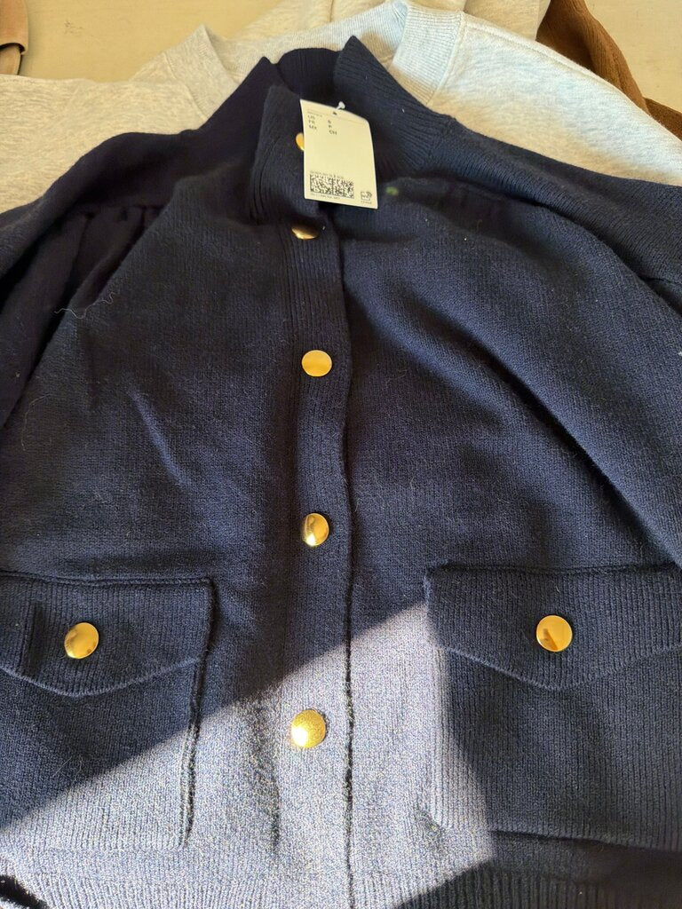 Navy Blue Cardigan with Gold Buttons