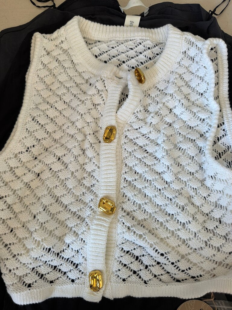 Meshki White Knit Cardigan