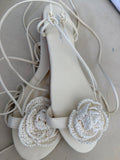 White Floral Flat Sandals