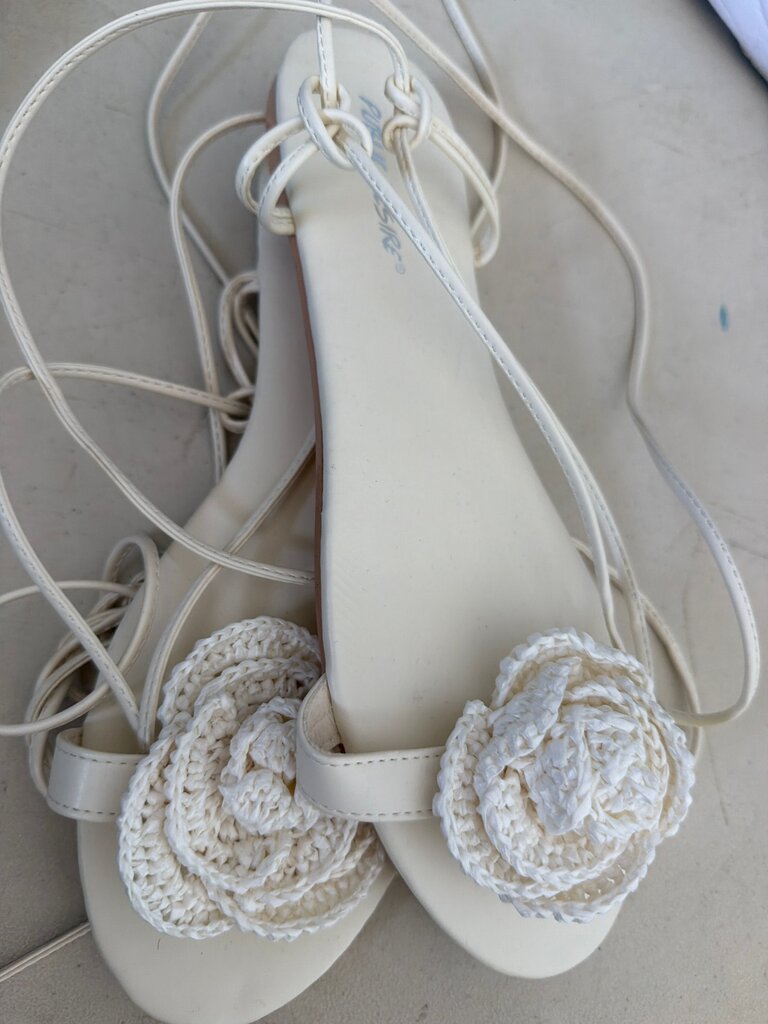White Floral Flat Sandals