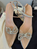 White Fox Crystal-Embellished High Heels