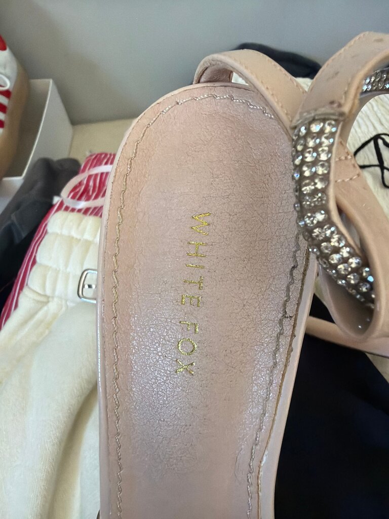 White Fox Crystal-Embellished High Heels