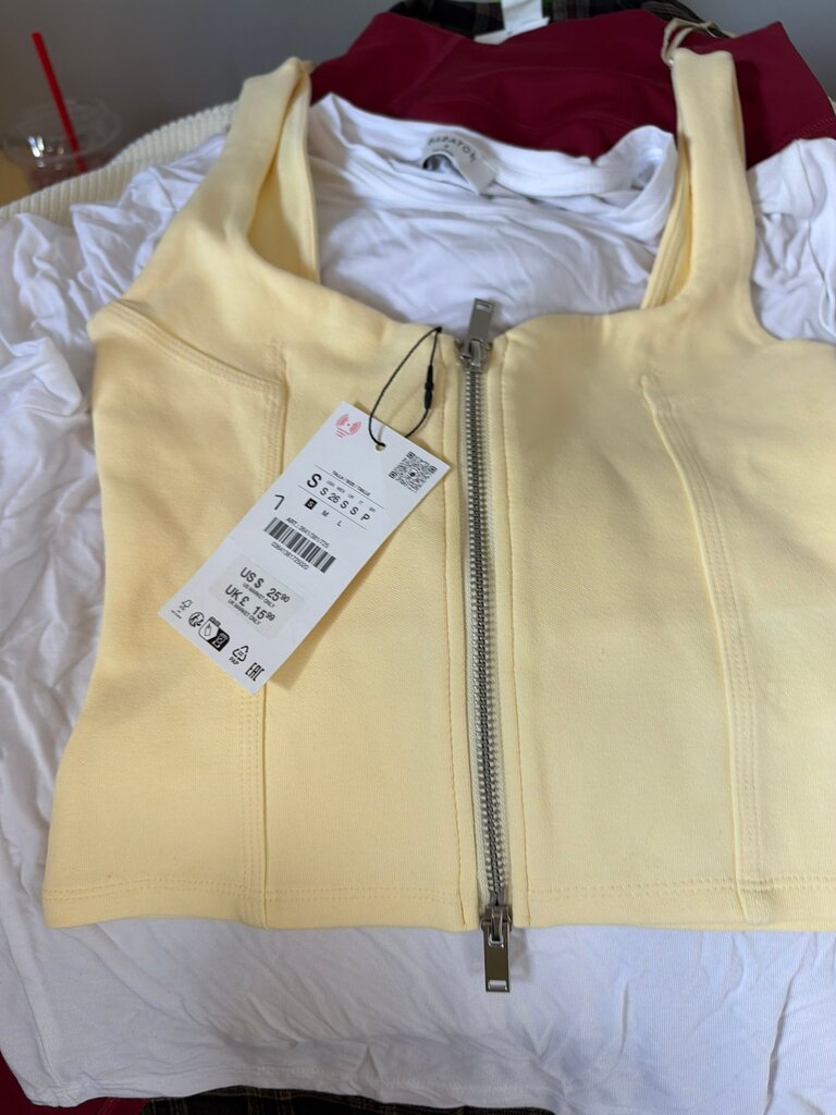 Yellow Cropped Zipper Top