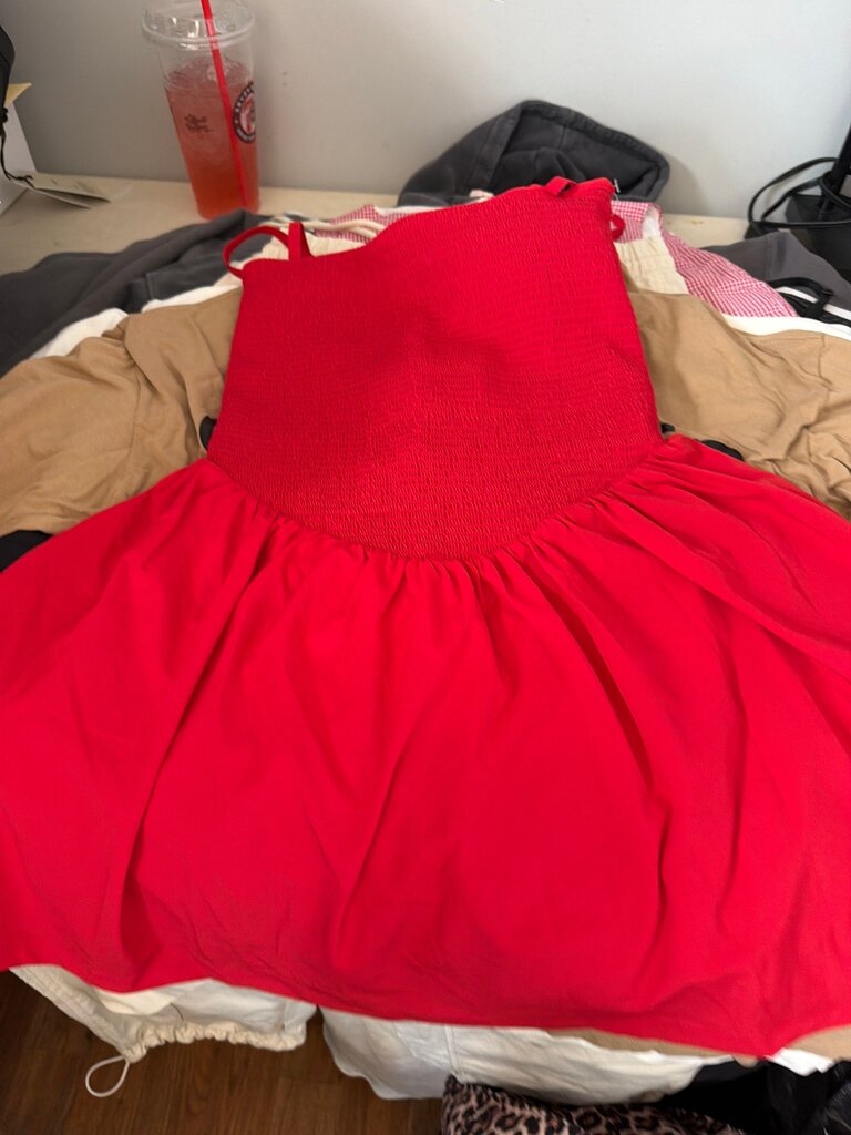 Red Smocked Mini Dress