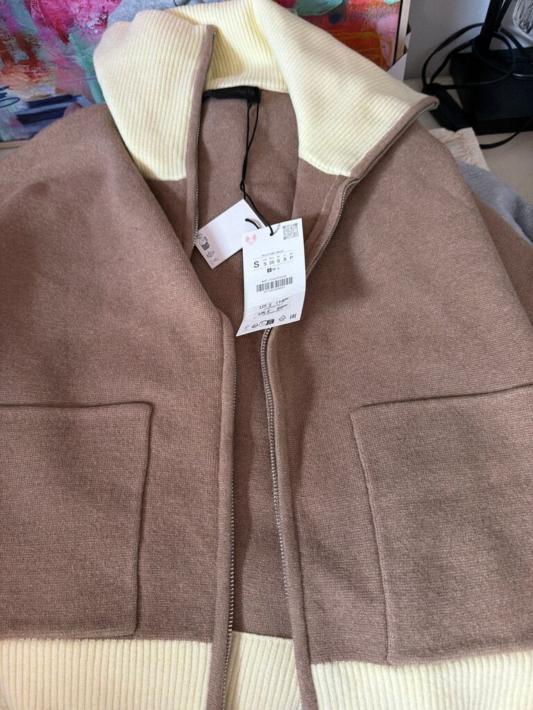 Brown and Cream Zip-Up Hoodie
