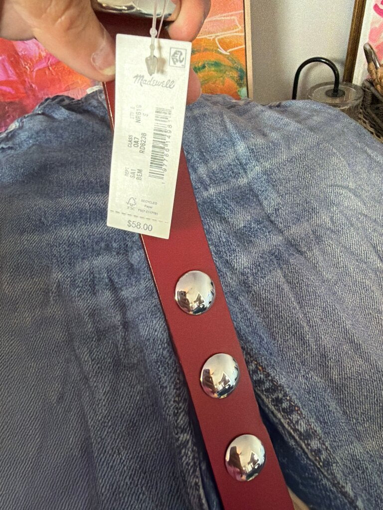 Madewell Red Belt with Silver Studs