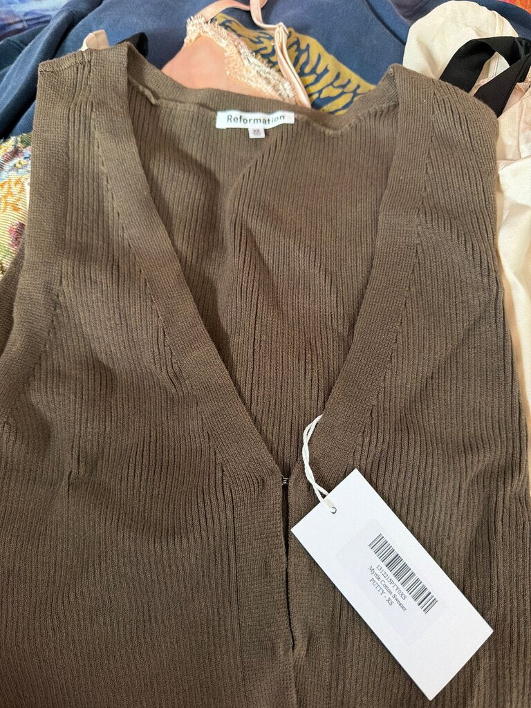Reformation Brown Ribbed Knit Tank Top