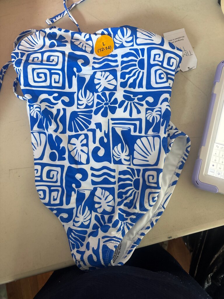 Blue and White Patterned Swimsuit