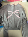 Gray Sweater with Pink Bow Design