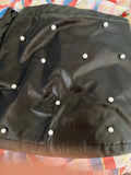 Black Faux Leather Skirt with Pearl Accents