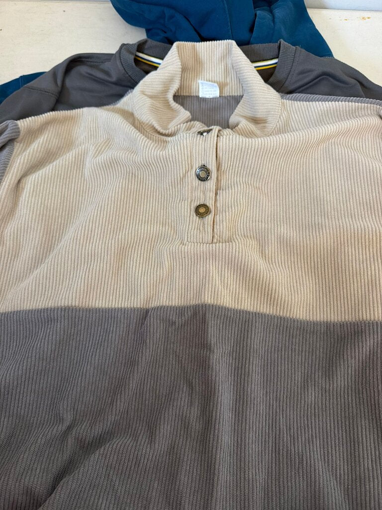 Beige and Gray Ribbed Long Sleeve Henley