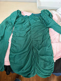 Green Long Sleeve Ruched Dress