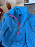 Blue Fleece Pullover with Pink Zipper