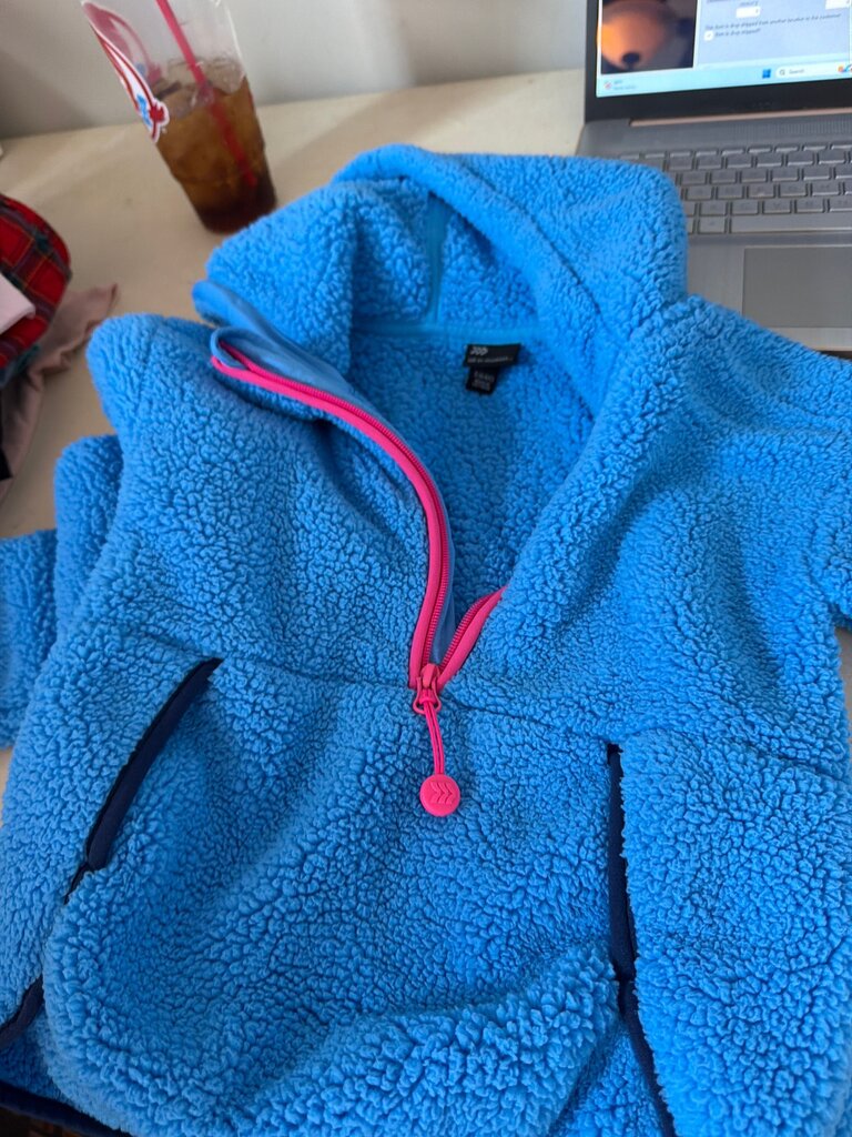 Blue Fleece Pullover with Pink Zipper