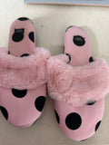 Pink Polka Dot Fur Slippers