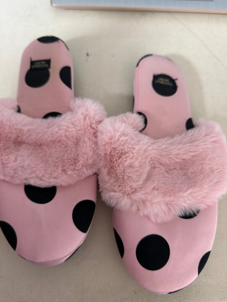 Pink Polka Dot Fur Slippers