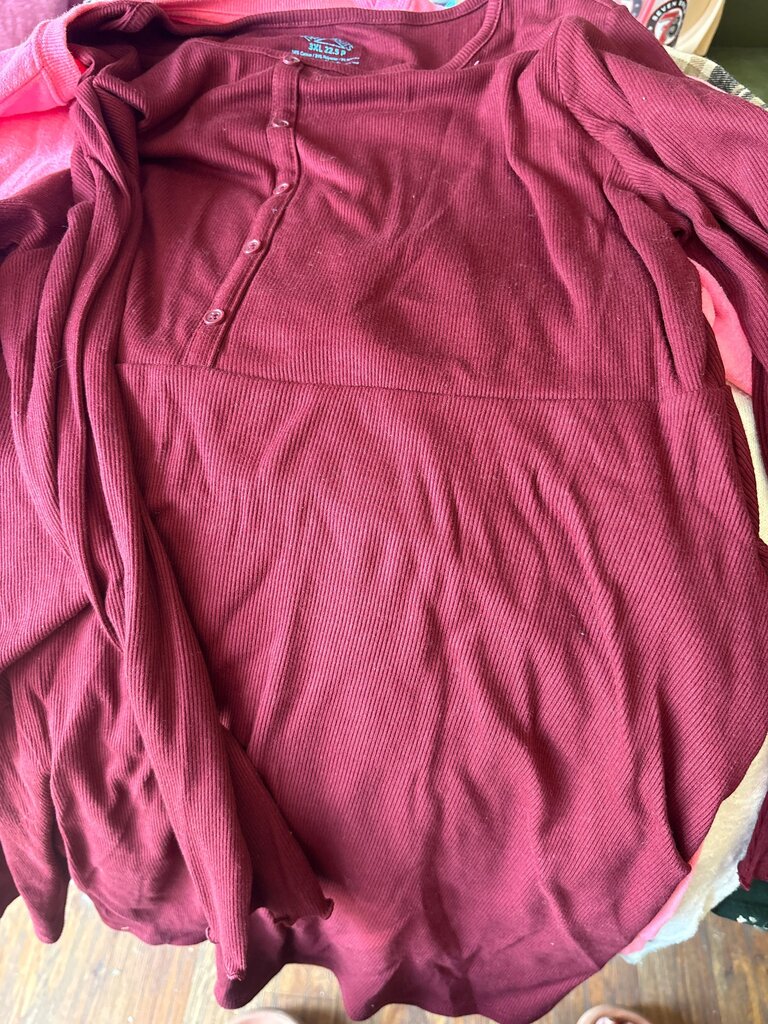 Women's Burgundy Long Sleeve Henley Top